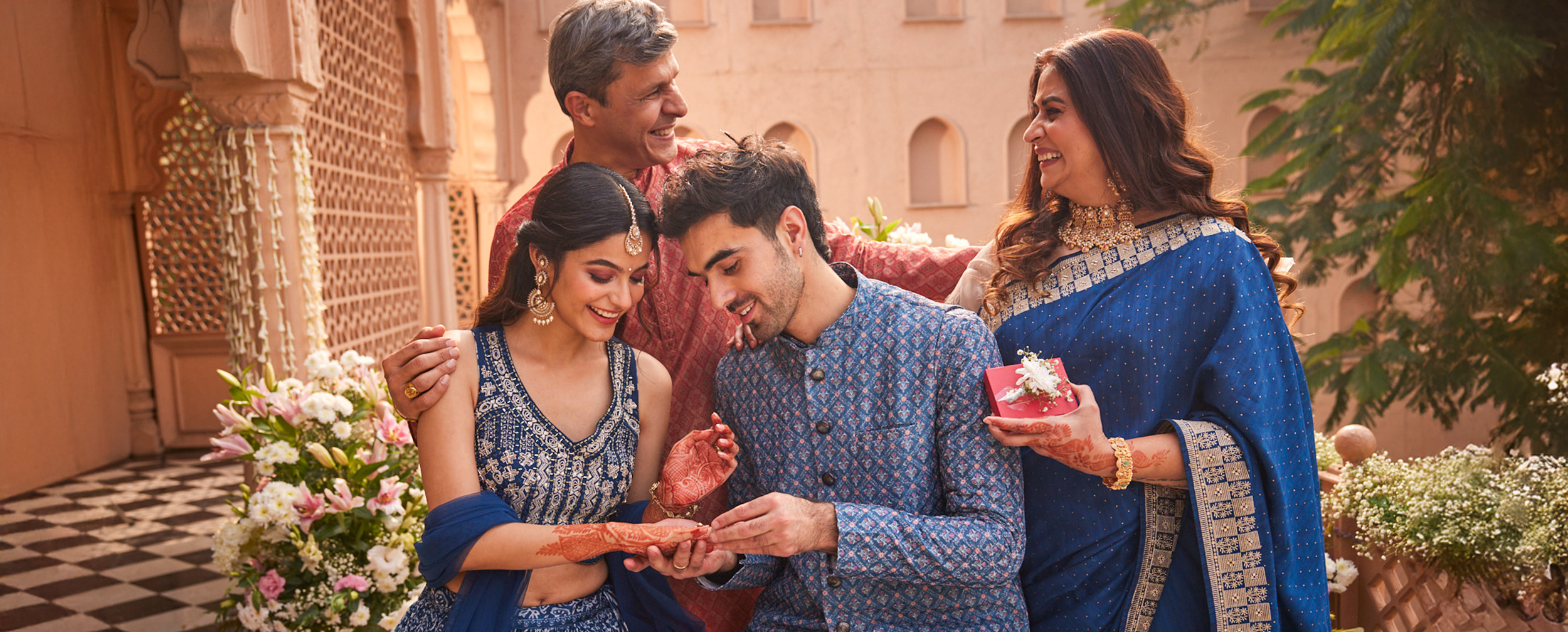 Family wearing classic dresses for wedding Family wearing classic dresses for wedding
