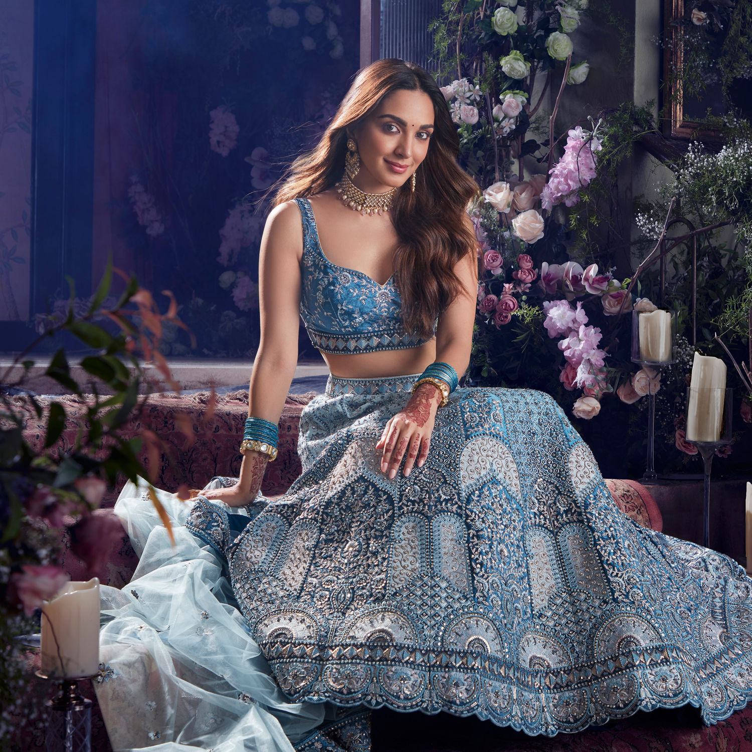 Royal Blue Velvet Embroidered Bridal Wear Lehenga LLCV113013