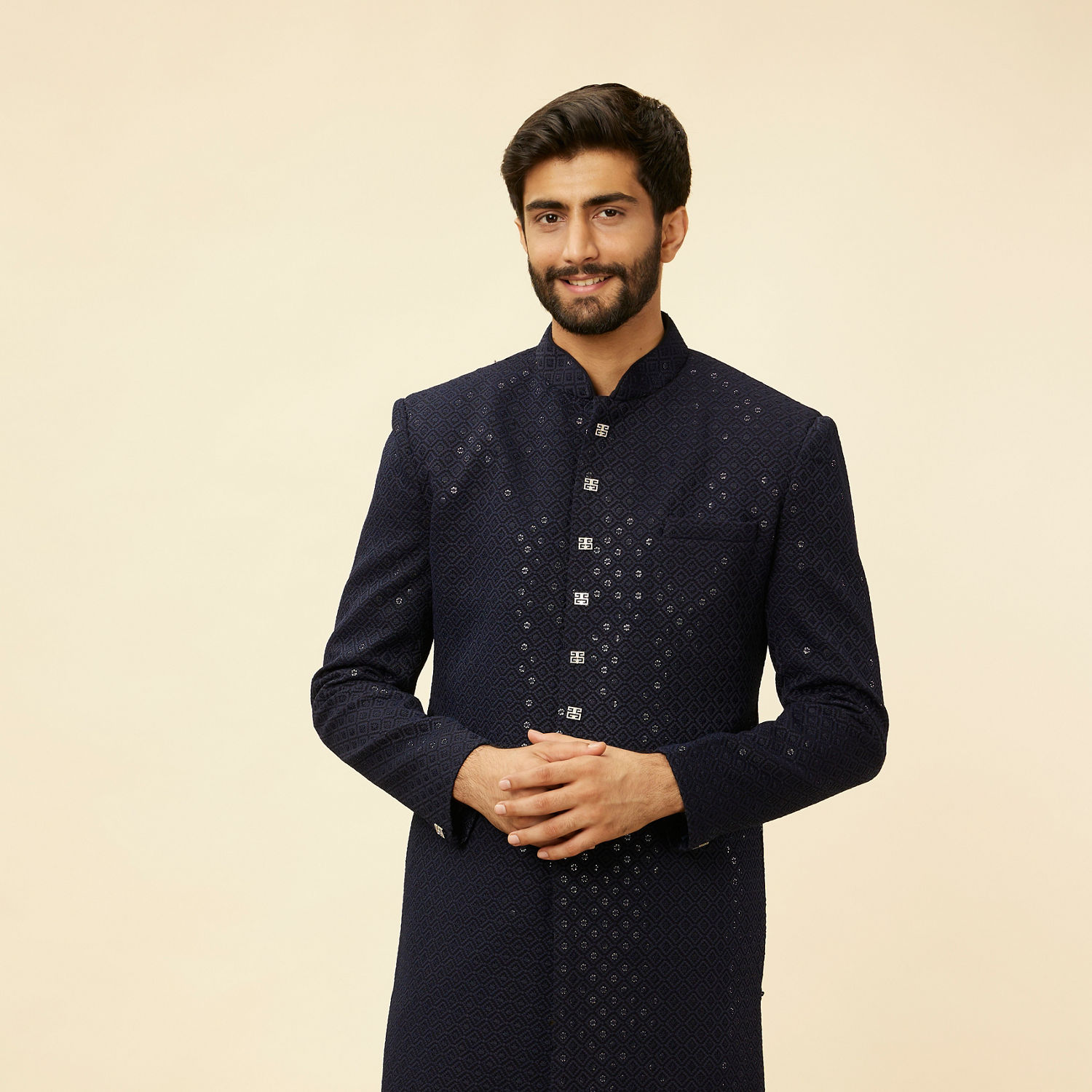 blue indo western dress men Blue Italian Cotton Designer Indo Western Dress For Men Online main image 1