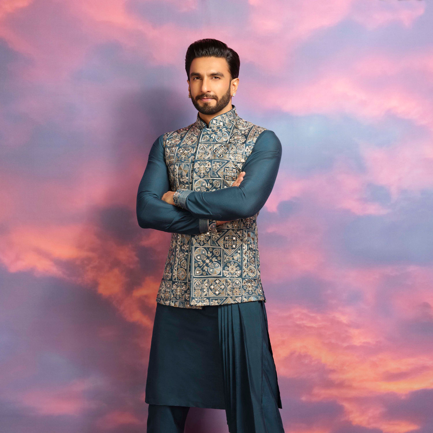 Sea green Indo-western gown & Aqua blue silk Indo western sherwani - Couple  Collections - Collections