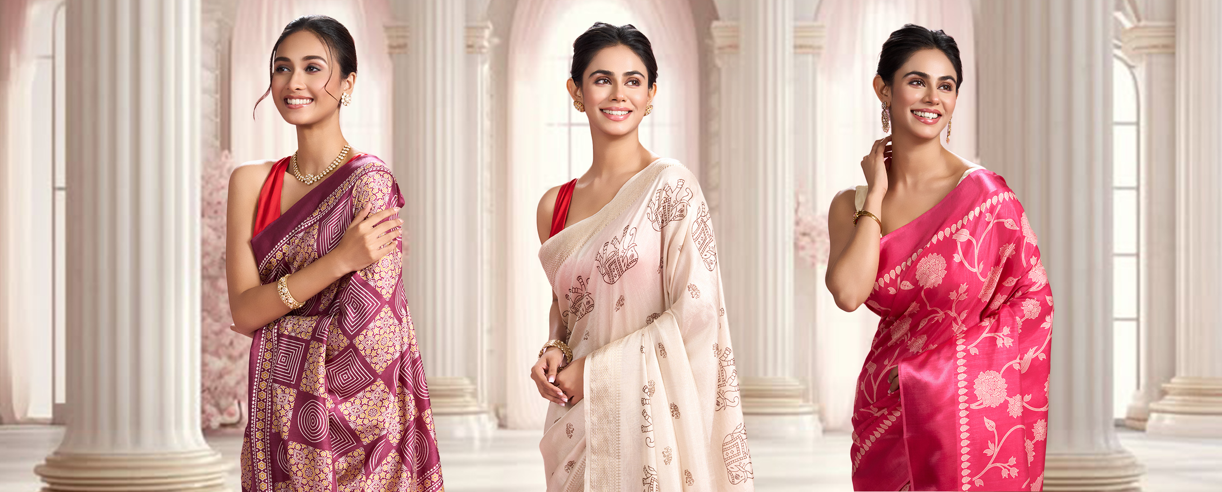 Women wearing Sarees with metallic diamond motifs Women wearing Sarees with metallic diamond motifs