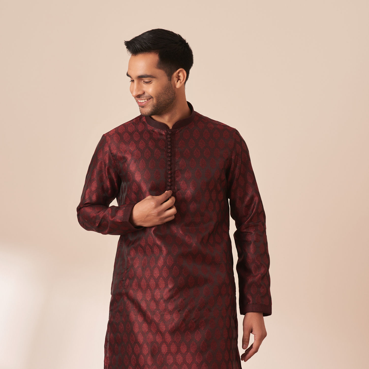 Readymade Men's Kurta Pyjama Maroon Kurta Slub Cotton Polyester Pajama main image 0