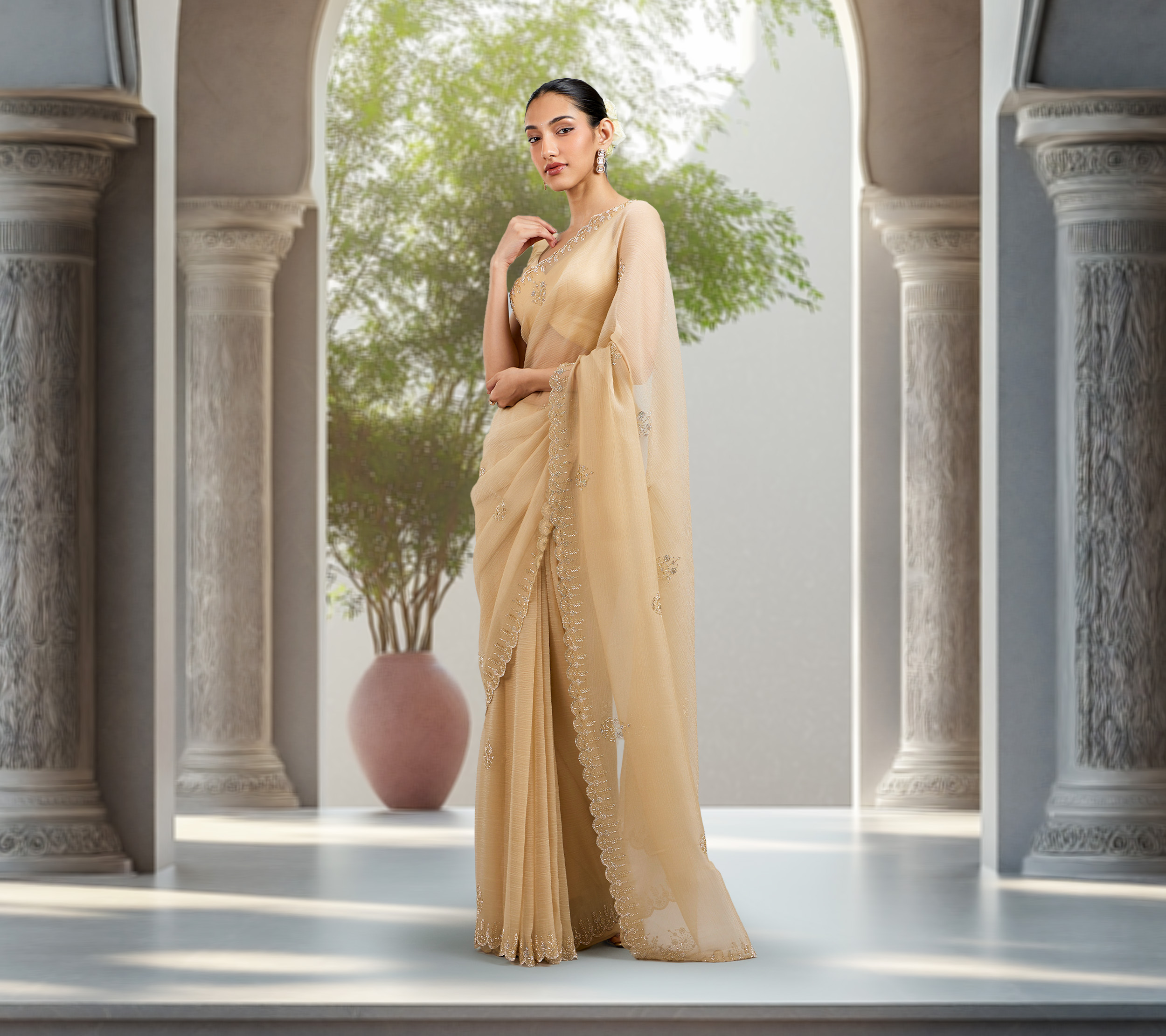 Radiant in Cream: Saree Styling Secrets for Every Skin Tone