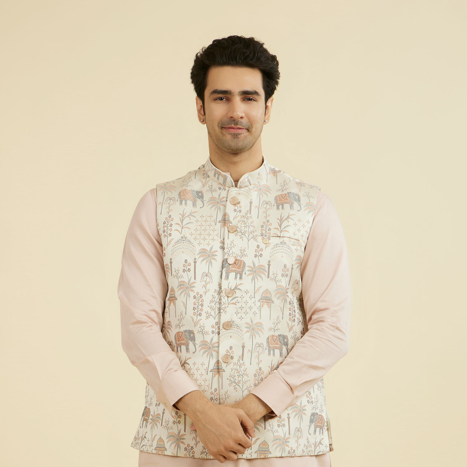 Manyavar Giacca Nehru Uomo – Stampata Floreale, Terry Rayon, Abbigliamento Etnico Per Matrimoni E Feste - 3