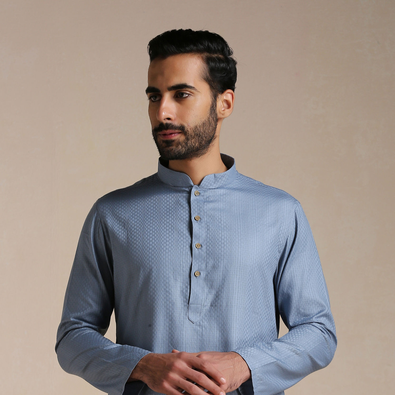 Kurta Pajama for Men Buy Dusty Blue Self Patterned Kurta Set Online