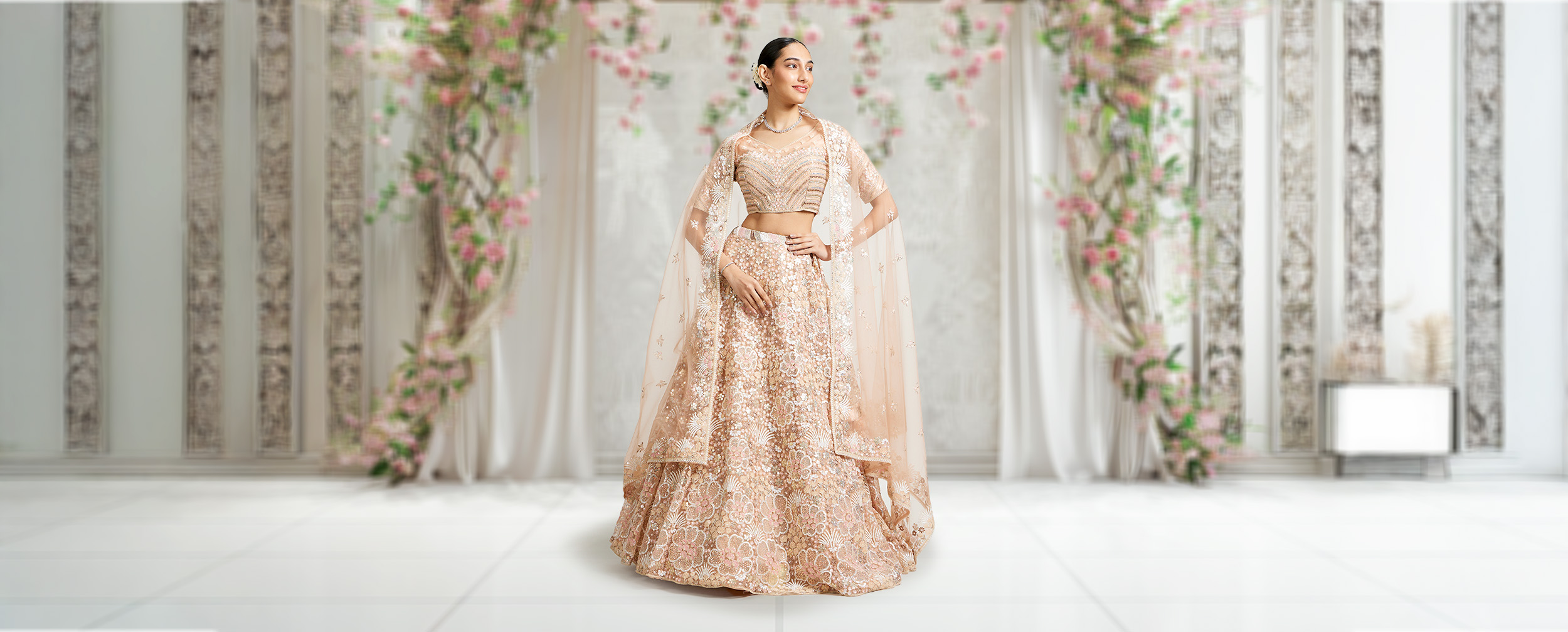 Bride wearing beautiful cream colour lehenga for wedding Bride wearing beautiful cream colour lehenga for wedding