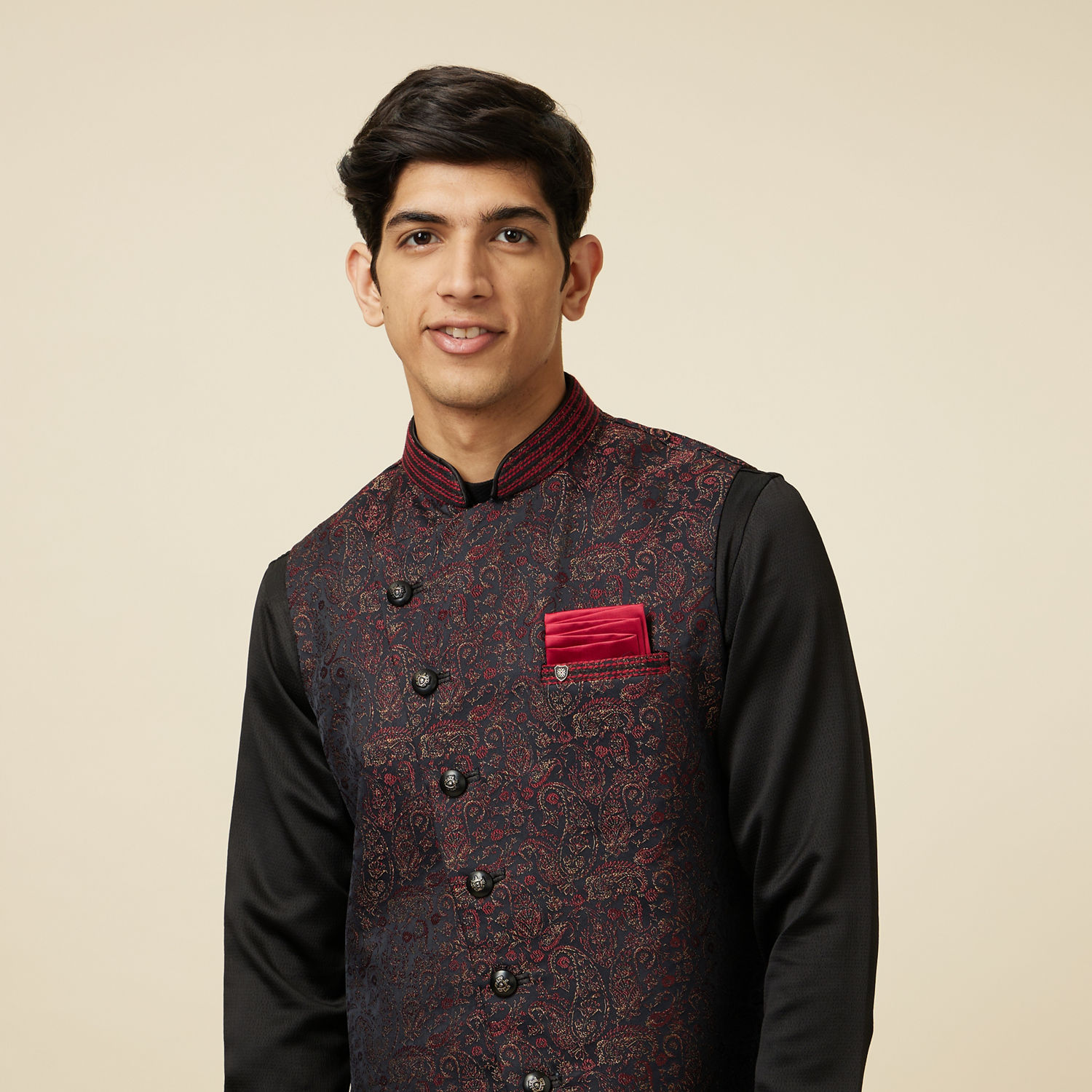 Brown Silk Kurta Jacket Set With Minimal Thread Detail main image 0