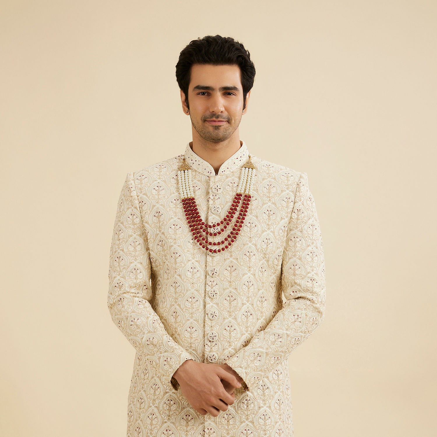 Marriage Manyavar Dress Price Warm White Floral Self Patterned