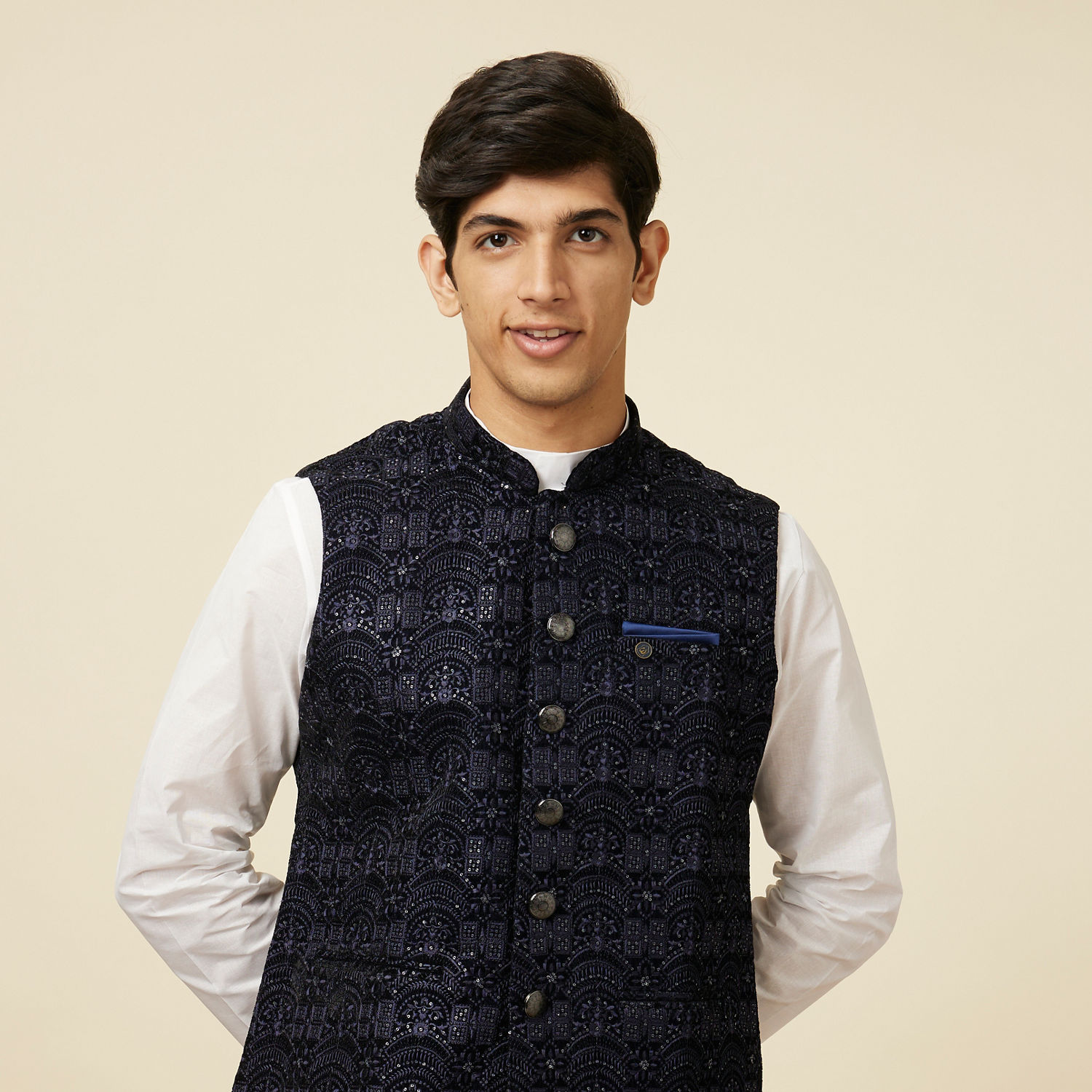 Nehru Jacket for Men - Buy Dark Blue Self design Jacket Online @Manyavar