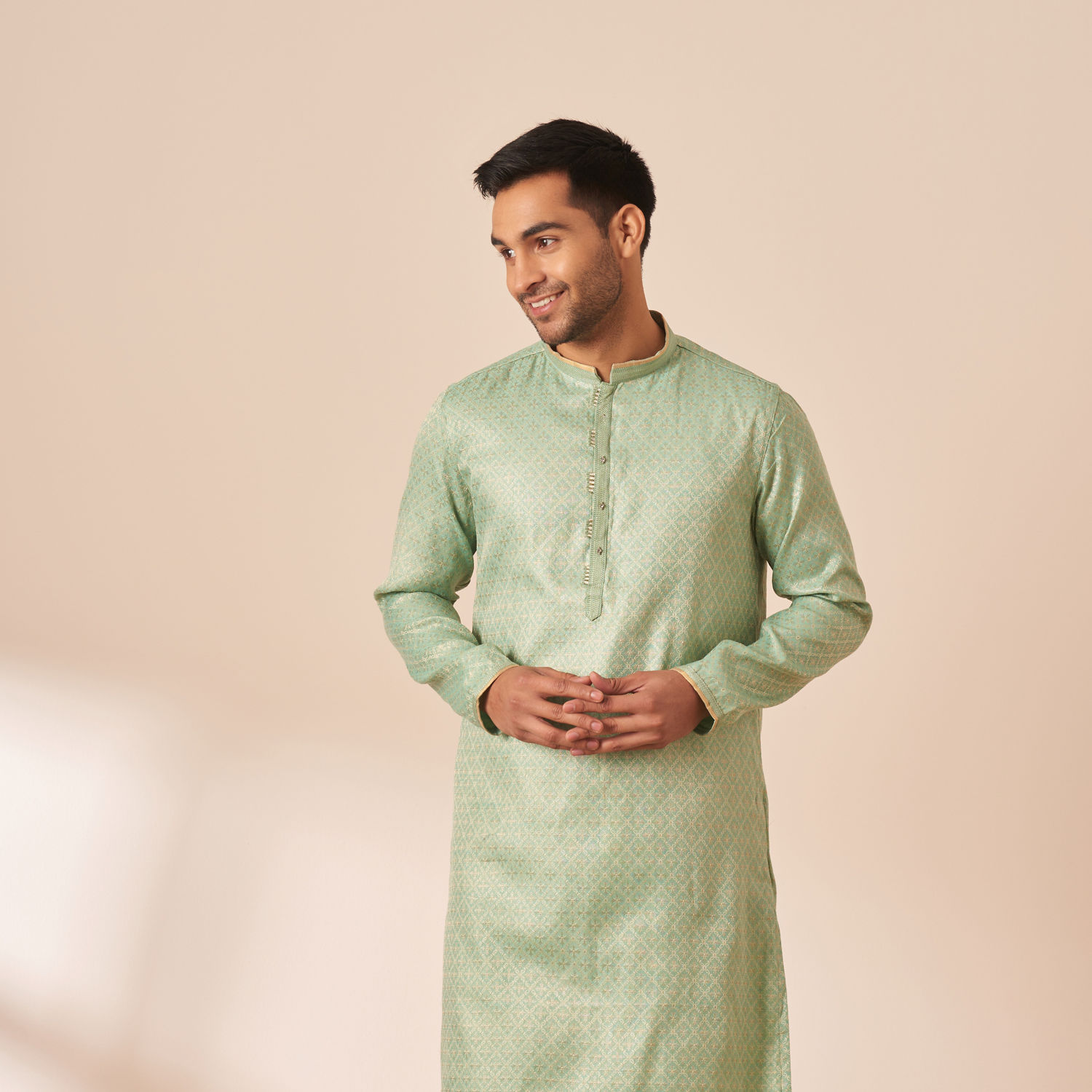 Elegant Men's Light Green Kurta Pajama Set for Festive Occasions main image 1
