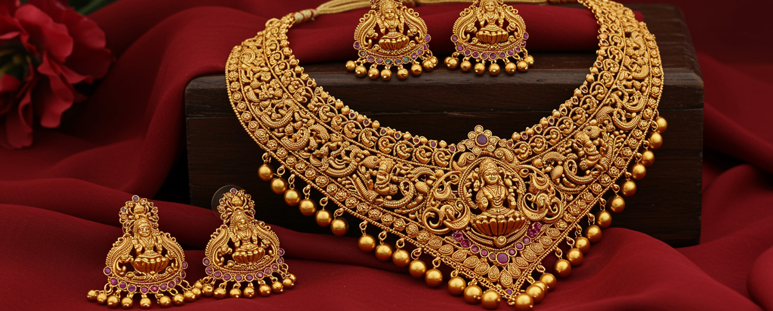elegant gold necklace and earings for sangeet ceremony elegant gold necklace and earings for sangeet ceremony