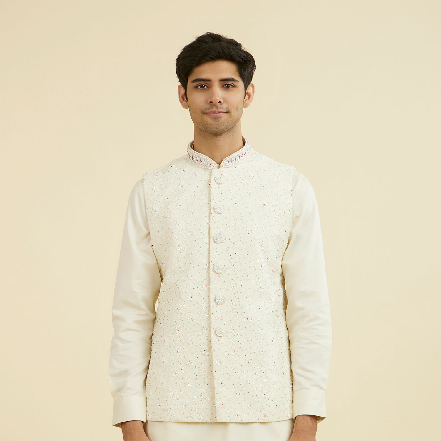 Manyavar Giacca Nehru Uomo – Stampata Floreale, Terry Rayon, Abbigliamento Etnico Per Matrimoni E Feste - 6