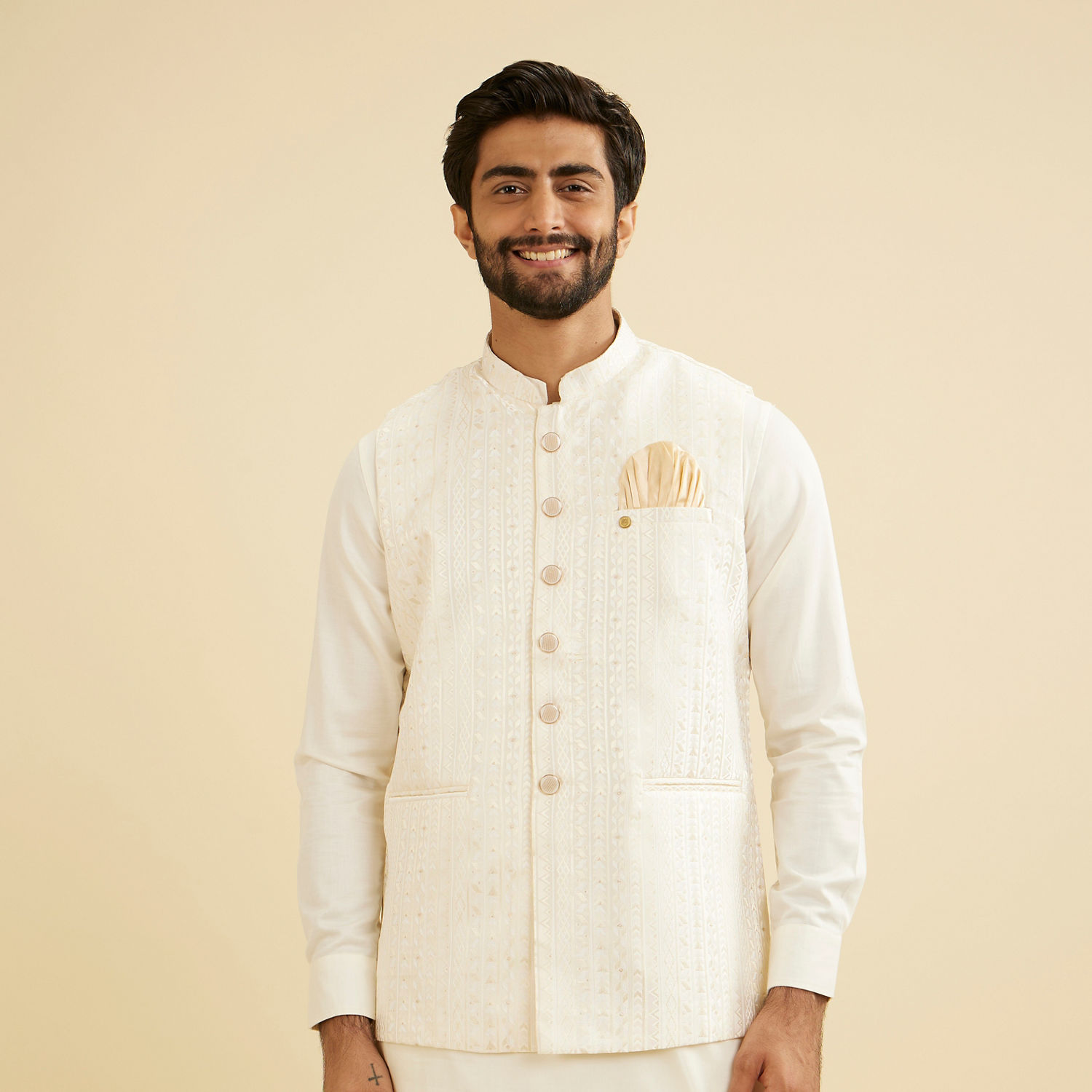 Ivory Jacquard Nehru Jacket