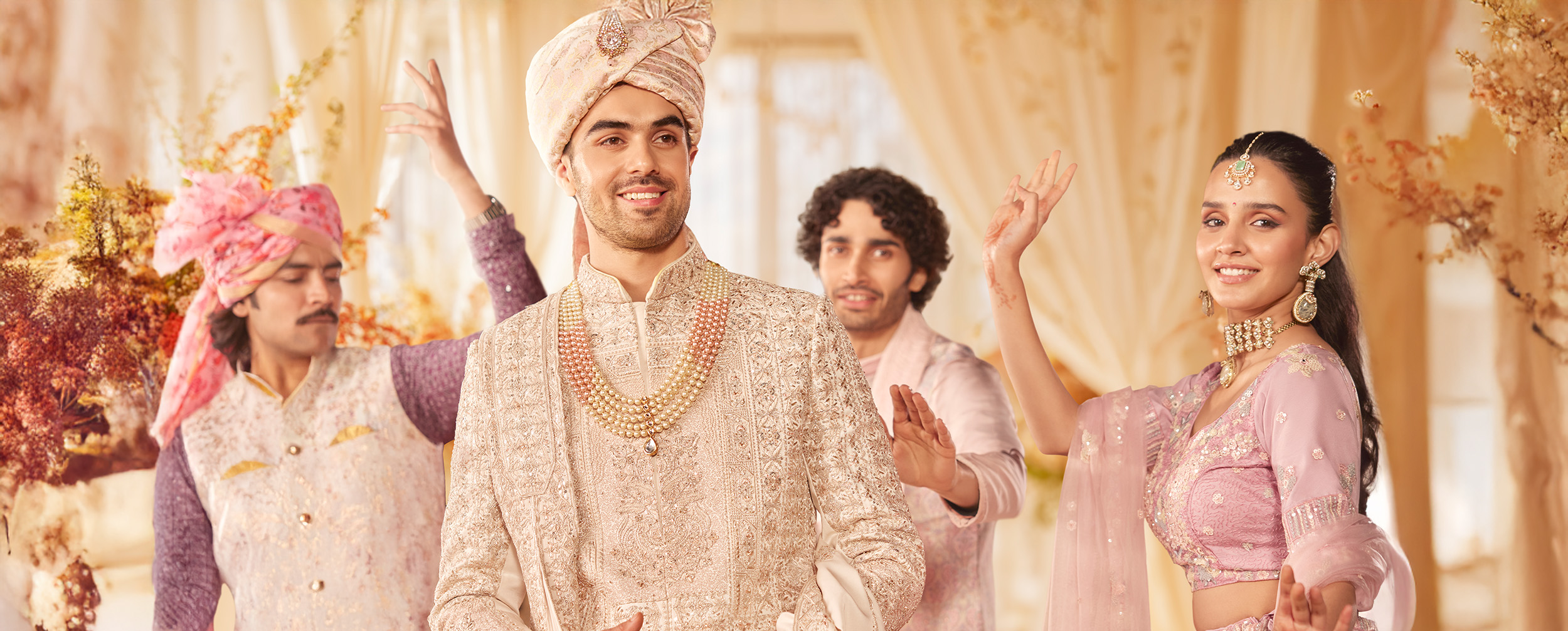 men dancing enjoying wearing cream colour Sherwani men dancing enjoying wearing cream colour Sherwani