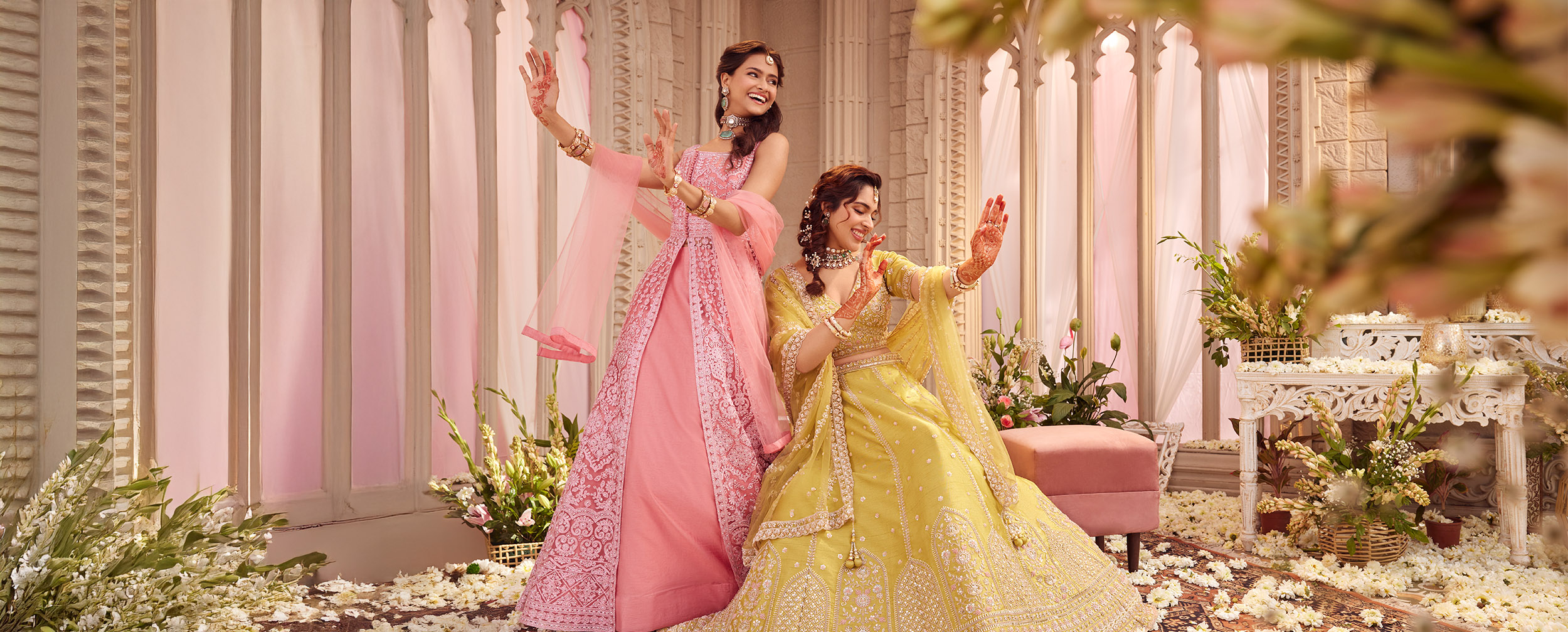 Girls wearing elegant colourfull wedding lehenga for wedding Girls wearing elegant colourfull wedding lehenga for wedding