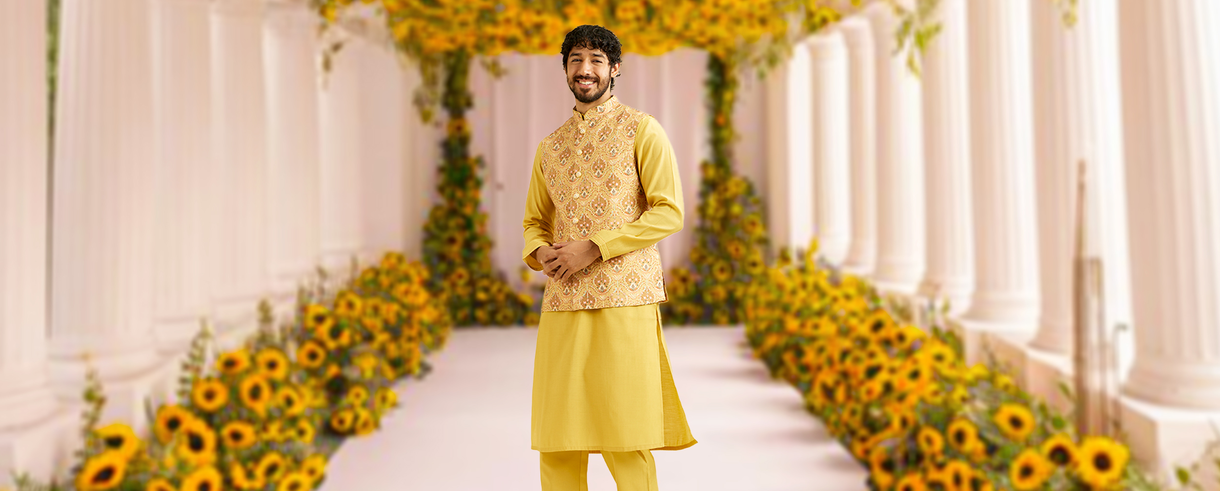 white christmas dresses Yellow Kurta Pajama for Men main image 1