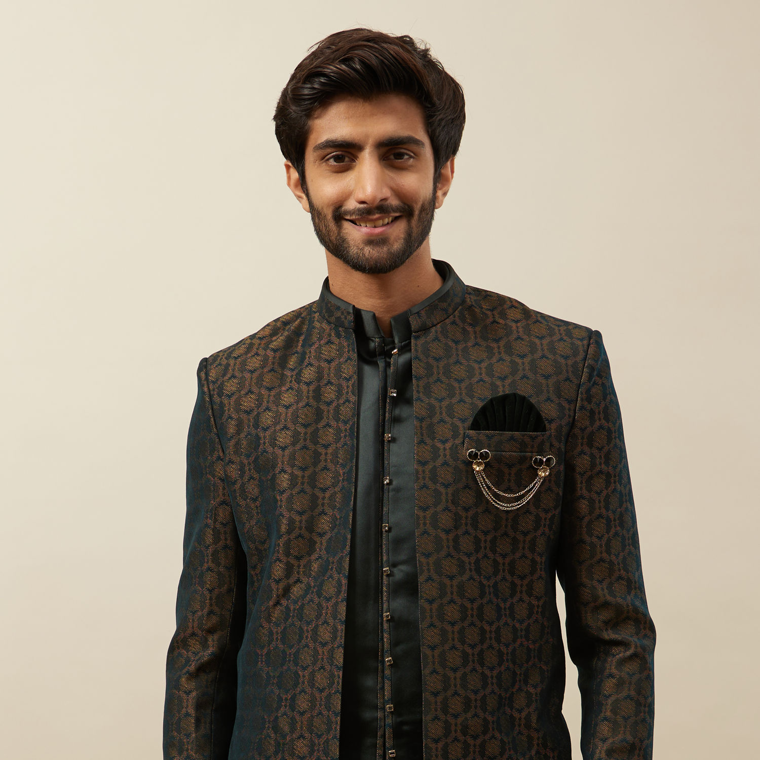 Men's Soft Cotton Indo-Western in Dusty Green Color
