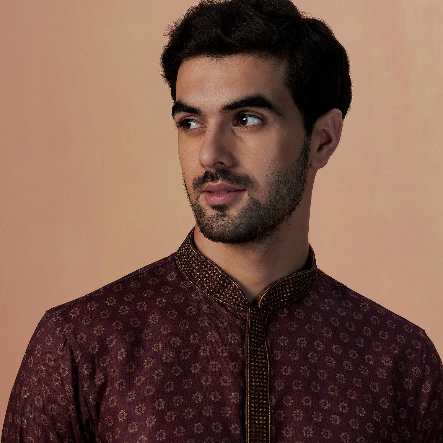 Men's Floral Printed Cotton Straight Kurta Pyjama Set