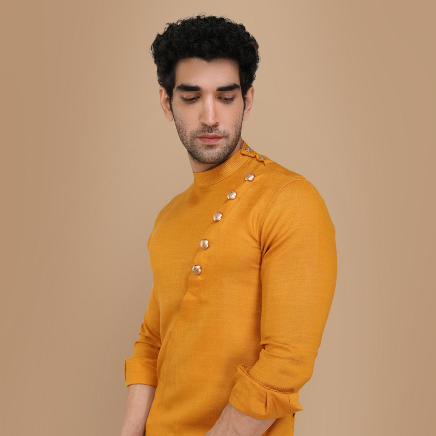 Kurta for Men Buy Mustard Yellow Asymmetric Kurta Online Manyavar