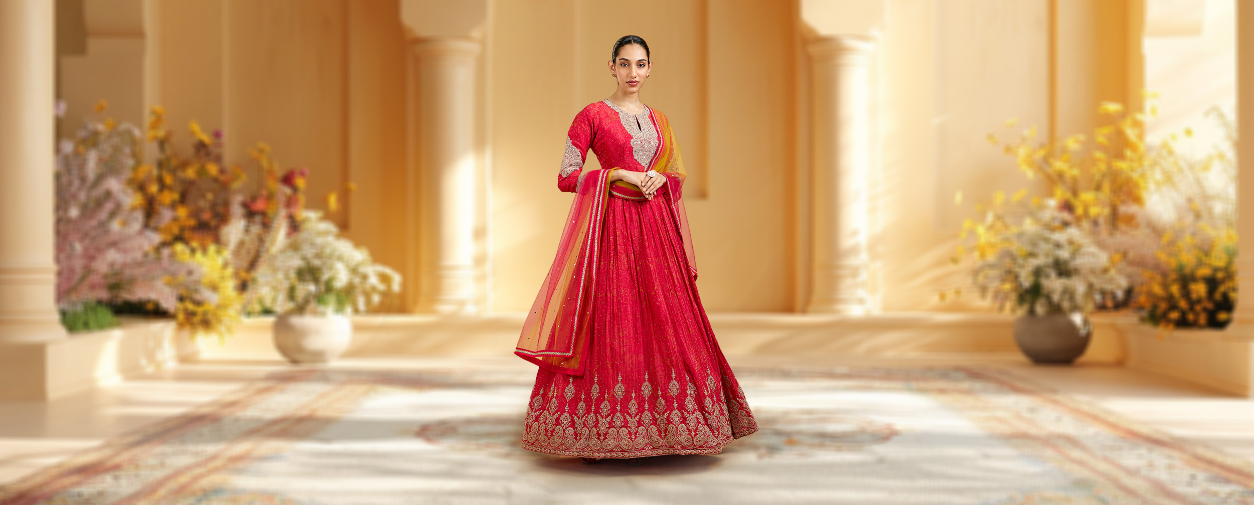 Red bridal maxi dress with ethnic accessories for Mohey wedding styling Red bridal maxi dress with ethnic accessories for Mohey wedding styling