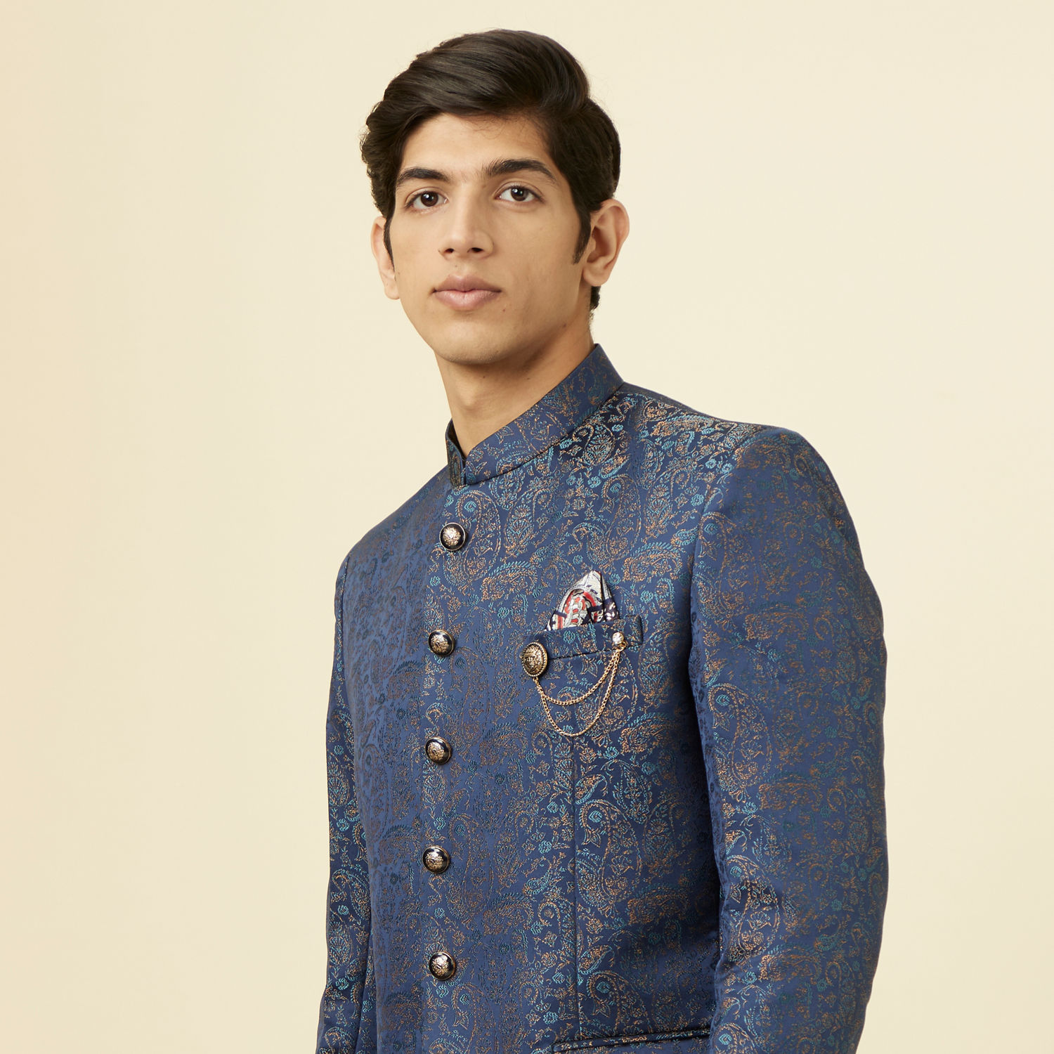 VM By VASTRAMAY Men's Navy Blue Angrakha Style Indo Western Over Rose –  vastramay