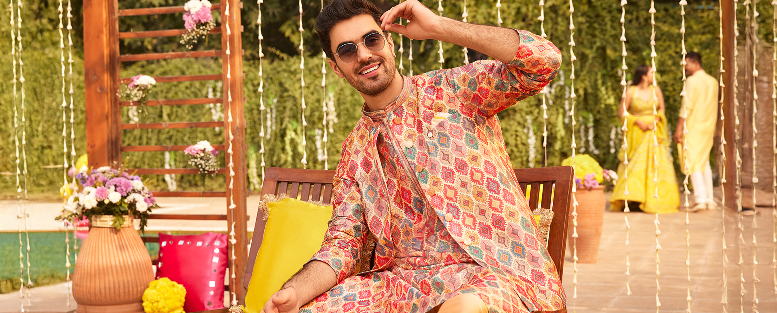 Men flaunting his Abstract print, coral kurta pajama Men flaunting his Abstract print, coral kurta pajama