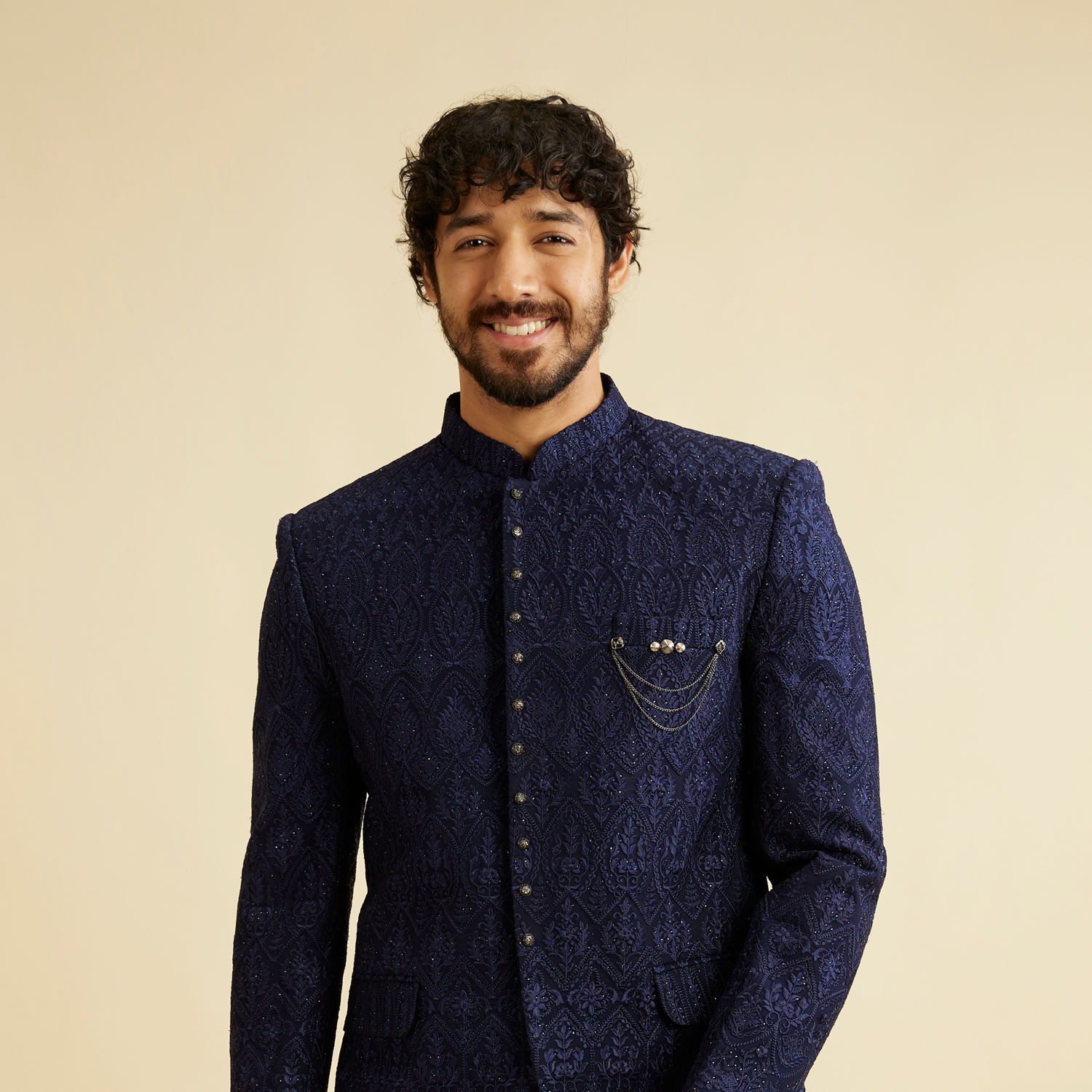 Navy Blue Jodhpuri Suit With Scarf Jodhpuri Suit For Men Wedding