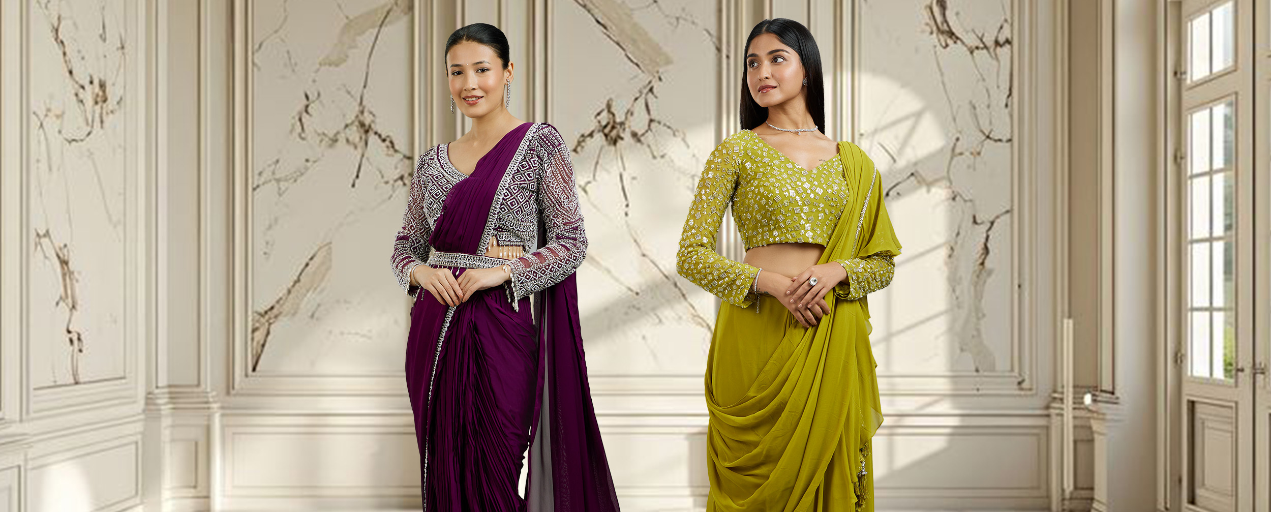 Womens wearing stylish full sleeves matching blouse with saree Womens wearing stylish full sleeves matching blouse with saree