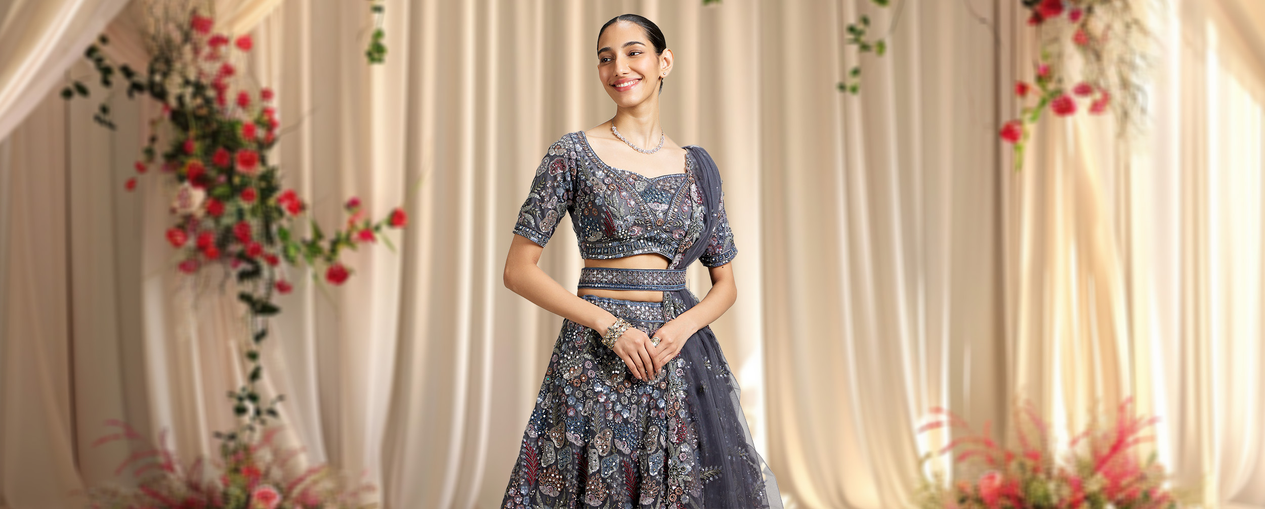 Women wearing Grey lehenga outfit Women wearing Grey lehenga outfit