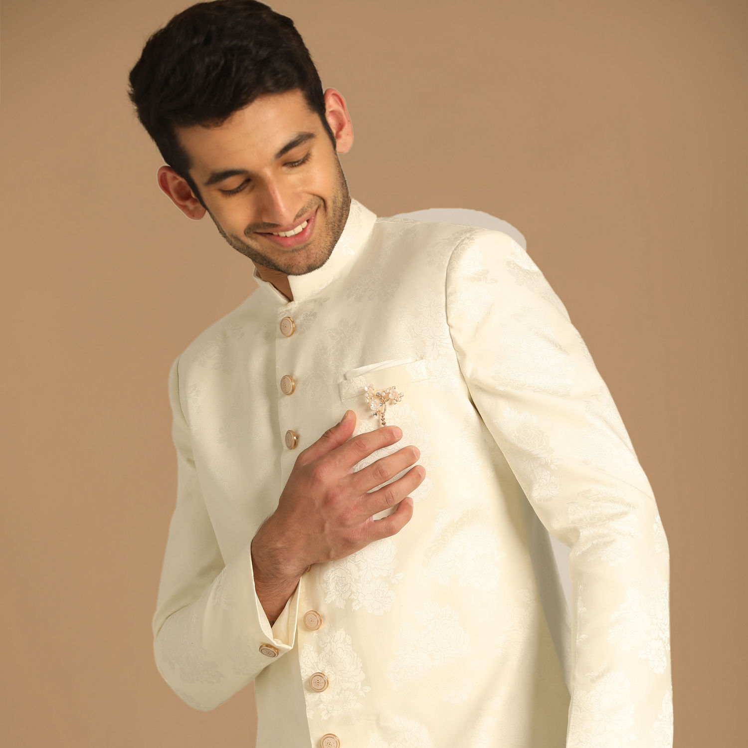 VINRANA in Our Off white self-textured indo western for Men