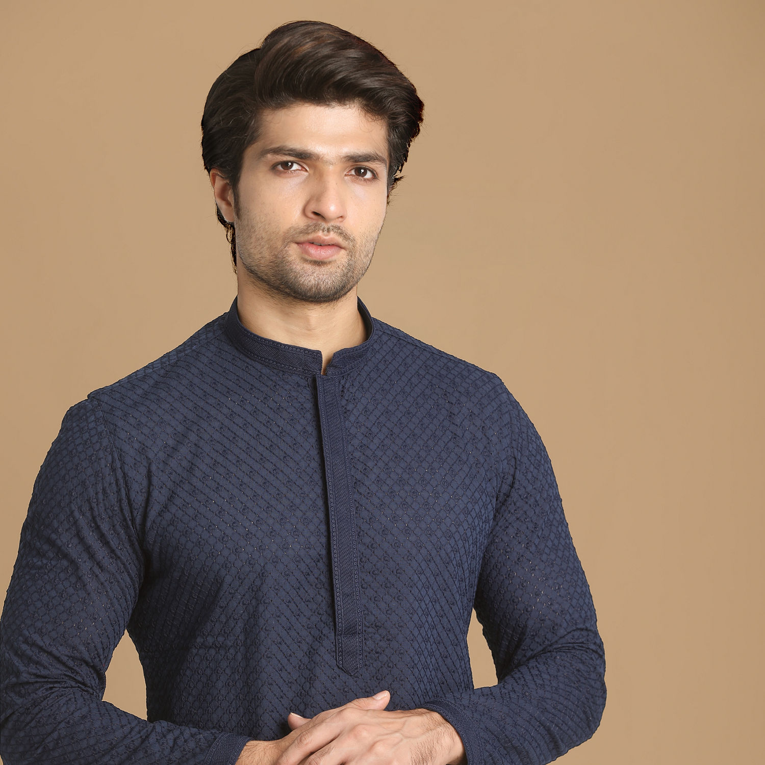 Men’s Blue Chikankari Kurta with Pyjamas – Handcrafted Cotton Comfort
