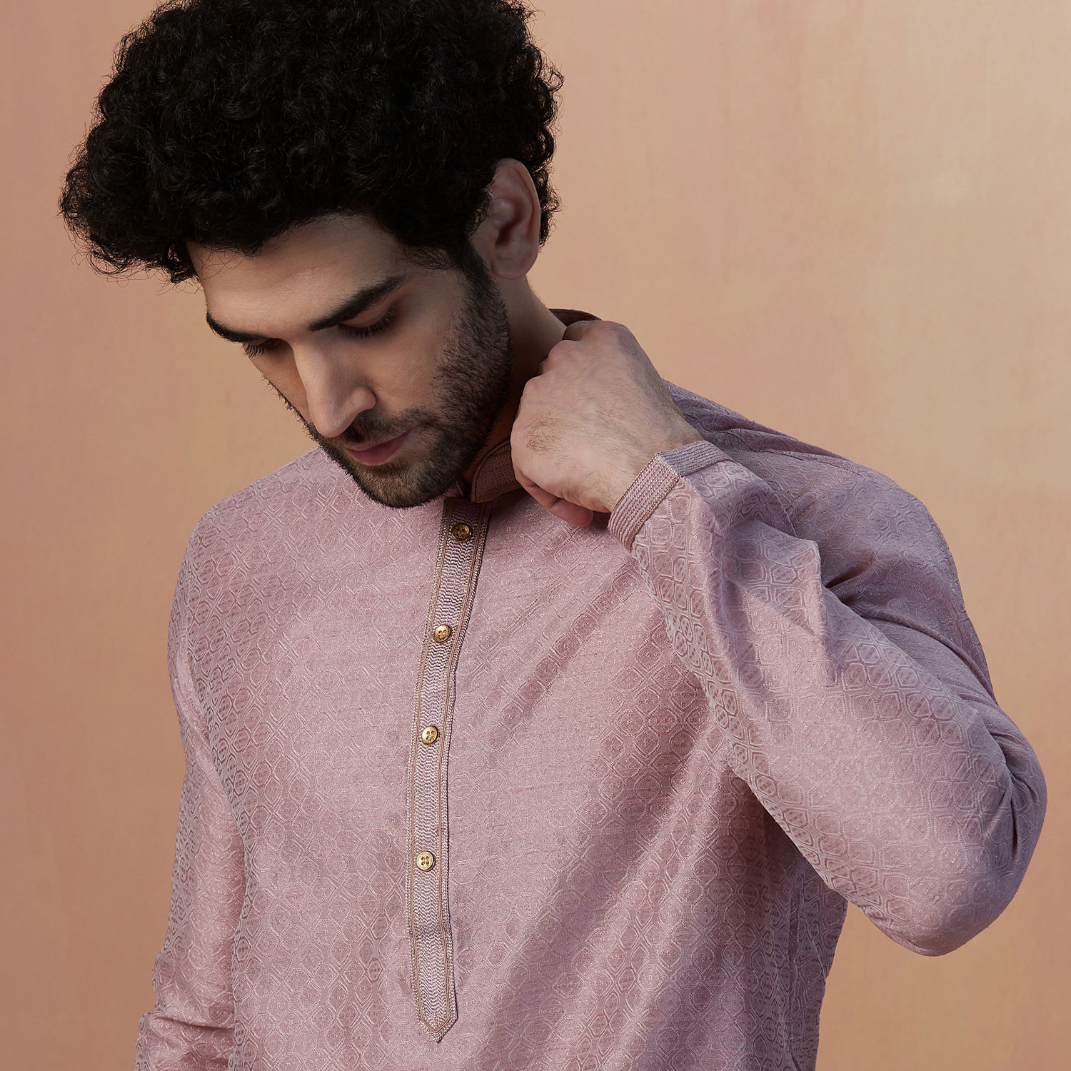 Men Pink Paisley Jacquard Kurta Pyjama