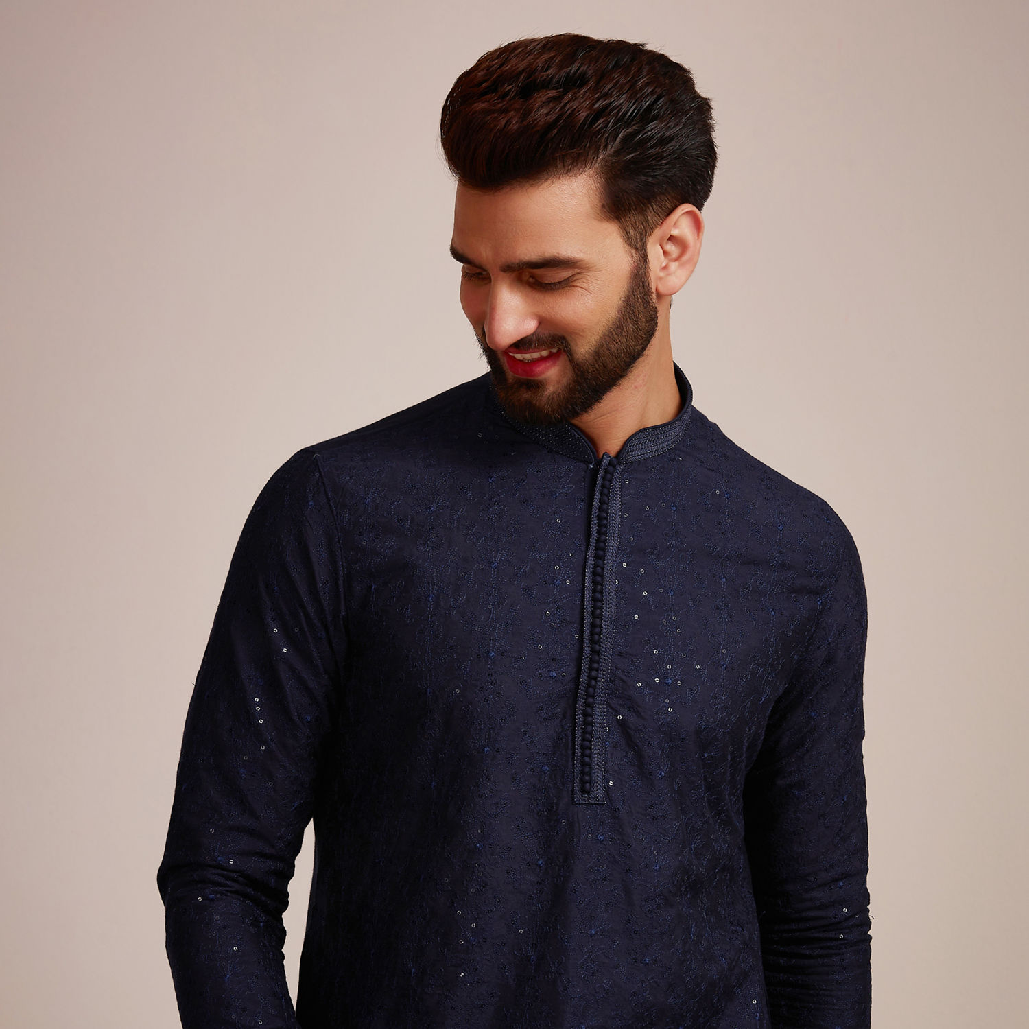 Men'S Navy Digital Printed Kurta Pyjama Set