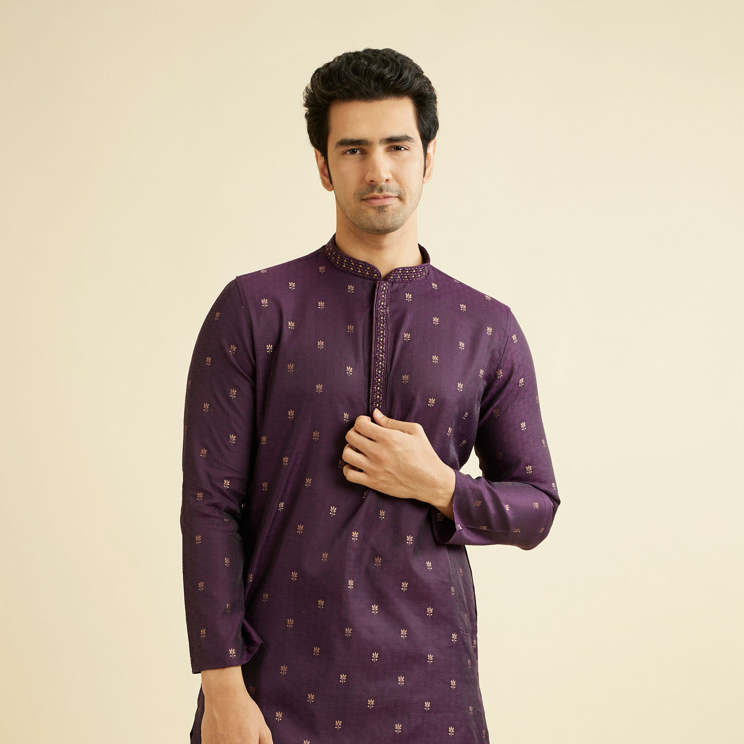 Purple Color Printed Readymade Kurta Pajama - Rent main image 1