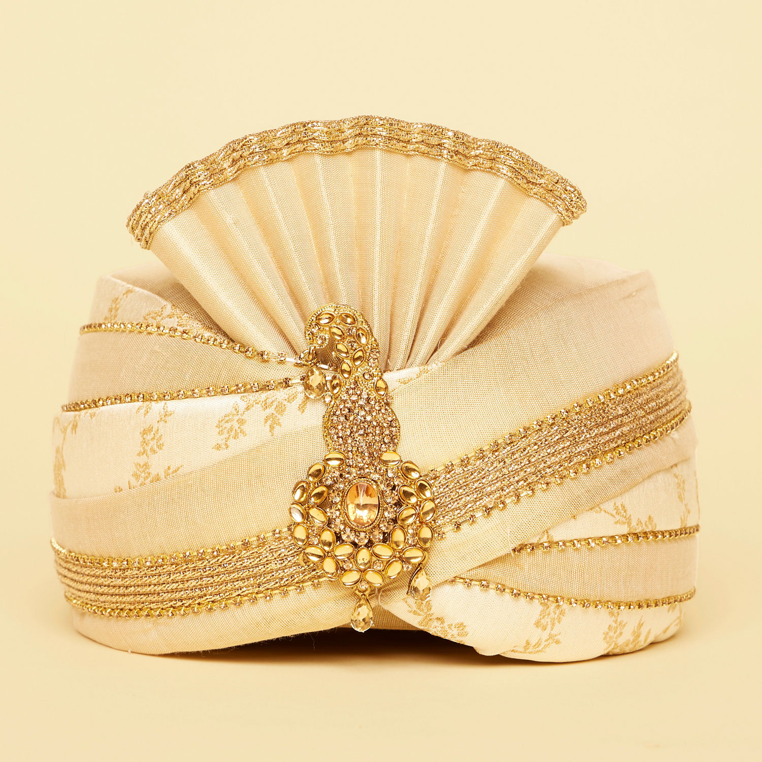 Buy Antique White Layered Gold Embroidered Safa Online in the UK