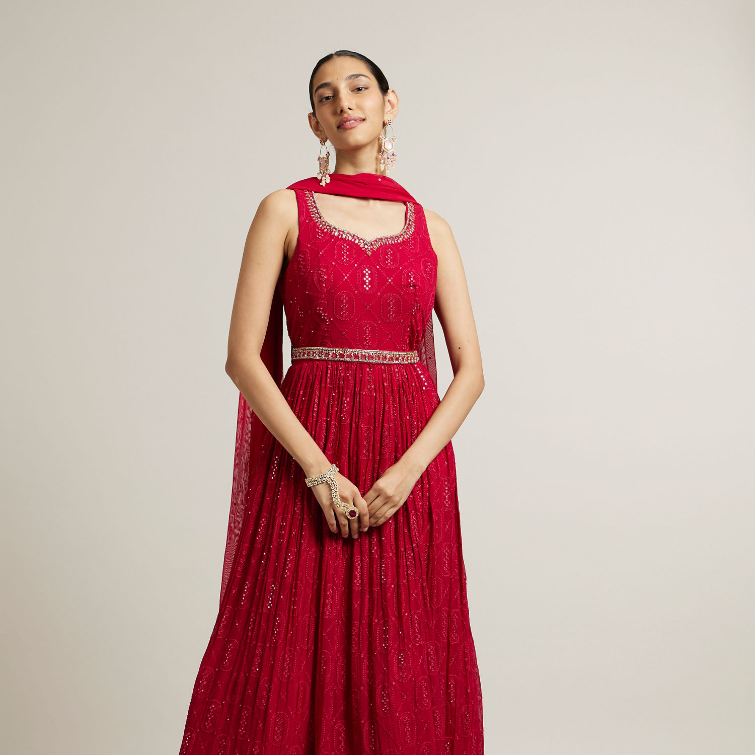 hand embroidered rani pink anarkali